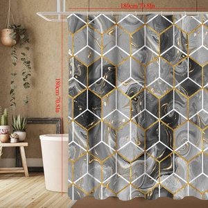 Tenda da doccia moderna in marmo con linee dorate 3D e dimensioni di 180x180 cm
