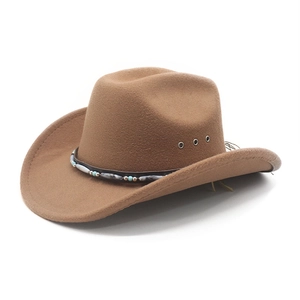 Classic khaki brown western cowboy hat with turquoise beads and side metal vents