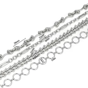 Geometric stainless steel chain styles with specific link and bead measurements
