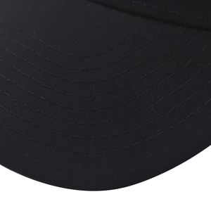 Detail view of reinforced stitching on black baseball cap visor with neat parallel seams
