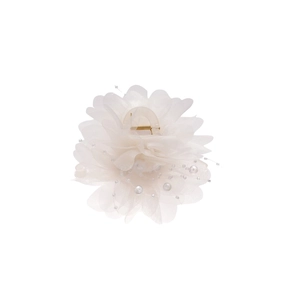 Elegant white mesh flower hair claw clip with pearl accents and multi-layer organza petals
