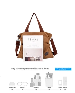 Détail du sac cabas en toile kaki montrant la capacité de stockage et le logo
