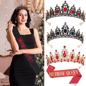 Birthday Queen sash and sparkling rhinestone tiara set for women birthday party decor