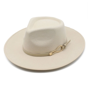 Wide Brim Fedora Hat Woolen Felt Jazz Cap With Leather Belt Metal Buckle Retro Elegant Style For Men Women Unisex