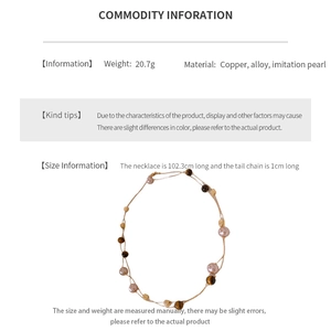 Detailed specs of the faux tiger eye pearl necklace with size and weight info