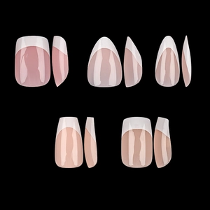 French manicure press-on nail set in almond, coffin, and square shapes with 120 pieces