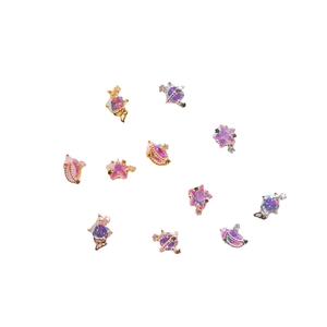 Star and moon stud earrings in 18k gold plating with dreamy purple celestial charms