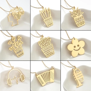 Stainless Steel Pendant Necklace Hollow Out Musical Instrument Plant Flower Pot Fashion Jewelry For Women