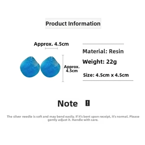 Blue resin flower petal earrings with silver needle, detailed dimensions 4.5cm and 22g weight