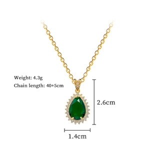 Detail showing weight 4.3g and length 40+5cm of the green teardrop zircon necklace