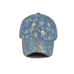 High-quality hip hop baseball cap with navy blue cotton and gold leaf floral print