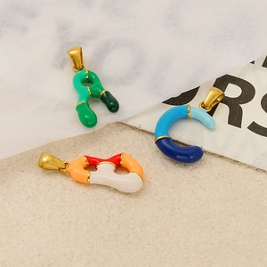 Colorful oil drip dopamine titanium steel letter pendants in green, blue and orange