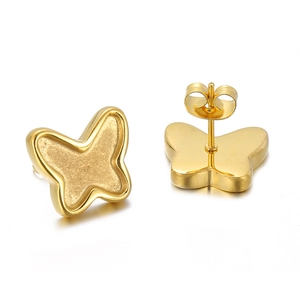 Macro view of butterfly earrings with gold plating and stainless steel posts