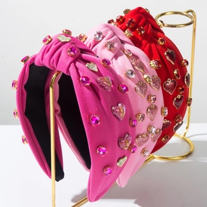 Süß Herz Knoten Haarreif Für Damen Strass Valentinstag Haarband Stoff Eingelegt Gepolstert Mode Haarschmuck Geschenk