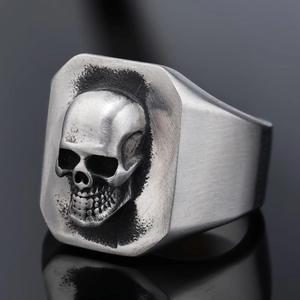Vintage punk skull ring in frosted silver stainless steel for men and women