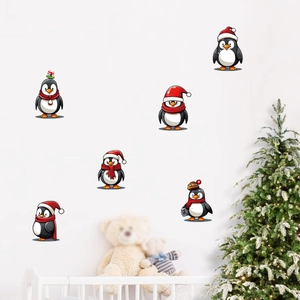 Christmas penguin wall decals set of 6 for kids room decor with festive holiday theme