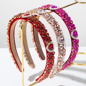 Luxe Barok Hart Strass Haarband Voor Vrouwen Fluweel Gevoerde Haarband Met Imitatieparel Valentijnsdag Feest Haaraccessoires