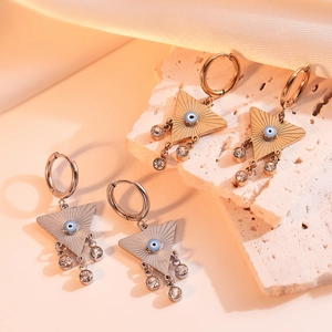 Evil Eye Triangle Dangle Earrings Stainless Steel Cubic Zirconia Enamel Geometric Drop Hoop Jewelry For Women Fashion