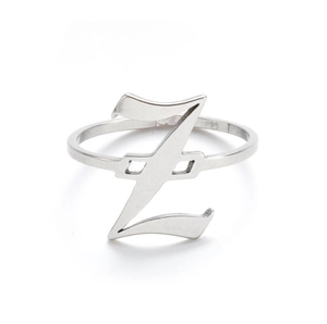 Detailed close-up of a silver vintage gothic letter Z ring with ornate metal carving