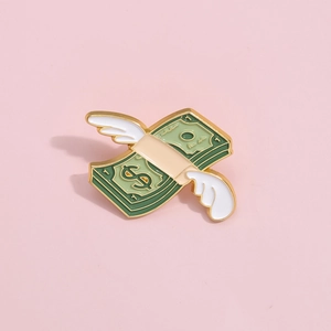 Creative flying dollar bill metal enamel brooch with wings for backpacks and jackets