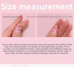Detailed size guide showing how to measure press-on nails width with a soft ruler