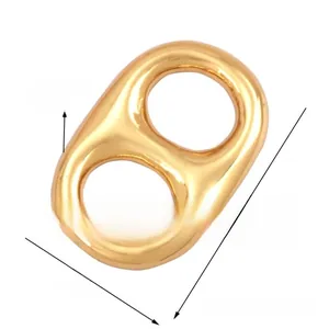 Macro detail of gold soda tab charm connector with precise 19mm x 13mm dimensions