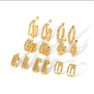 18k gold plated multi-layer geometric stainless steel hoop earring set for women