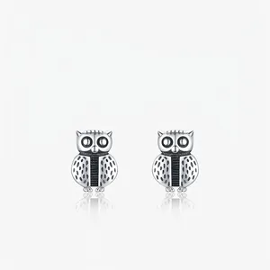 Cute Owl Stud Earrings For Women 925 Sterling Silver Vintage Oxidized Finish Tiny Animal Jewelry Elegant Gift