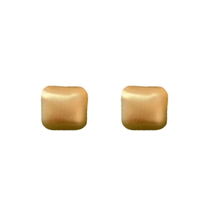 Minimalist square C-shaped golden earrings with a matte metallic finish on white backdrop