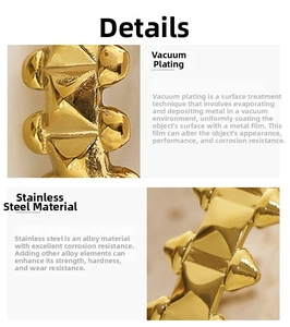 Detail of vacuum-plated gold stainless steel ring featuring unique rivet texture details