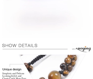 Detail showing 6mm natural tiger eye stone beads with manual double-layer weaving process