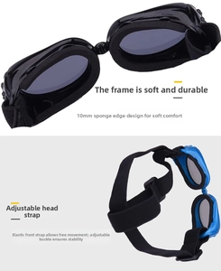 Detail of dog goggles featuring 10mm foam lining and adjustable elastic straps