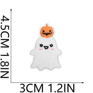 Ghost embroidery patch with pumpkin hat detail showing size dimensions 4.5cm by 3cm