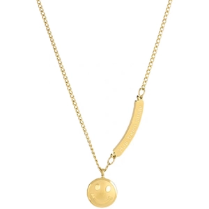 Gold smile face pendant necklace in titanium steel with engraved bar for women