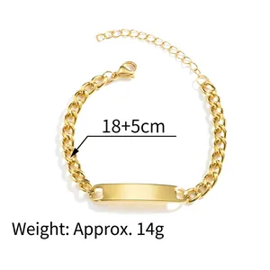 Minimalist 18k gold plated curved ID plate bracelet with flat Cuban chain and lobster clasp