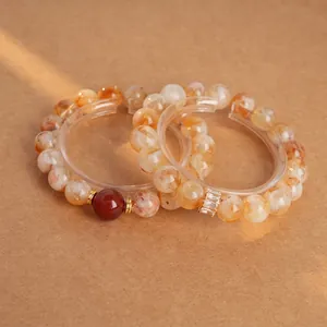 Bracelet Perles Rondes Cristal Jaune Artificiel Zircon Accessoire Cuivre Style Chinois Rétro Bijoux Pour Femmes