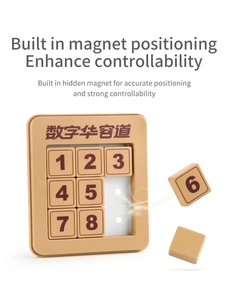 Macro detail of khaki magnetic number puzzle sliders showing built-in magnetic alignment