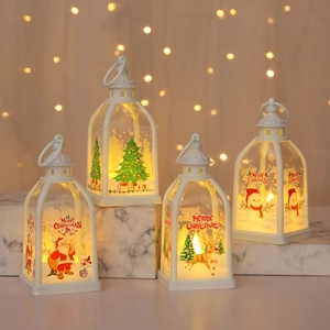 LED Christmas Lantern Night Light Portable White Plastic Desktop Hanging Ornament For Holiday Party Home Decoration