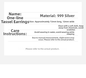 Detailed size chart for S999 sterling silver T-shaped long chain tassel earrings