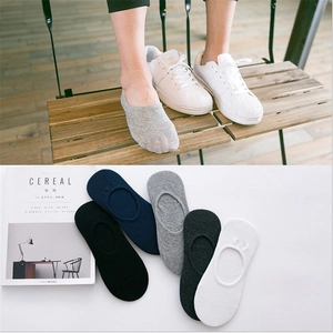 Invisible No Show Boat Socks Breathable Combed Cotton Non Slip Silicone Heel Solid Color Low Cut For Men Women
