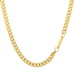 Chaîne cubaine dorée de style hip-hop avec pendentif rectangulaire sur fond blanc