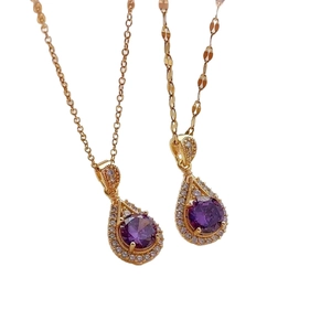 Elegant gold-plated waterdrop necklace with purple amethyst crystal pendant for women