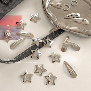 Chic silver metal star hair clips and teardrop snap pins set for daily hairstyling