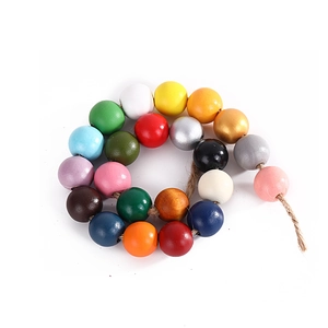Colorful 16mm polished wood beads strung on hemp rope for DIY jewelry accessories