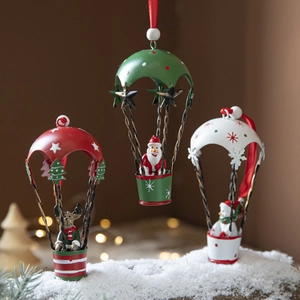 Nordic iron Christmas hot air balloon hanging ornaments with Santa, elk and snowman