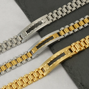 Bracelet Homme Acier Inoxydable Incrustation Fibre De Carbone Style Bracelet Montre Bijoux Mode Plaqué Or 18K
