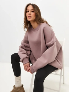 Women's Morandi pink oversized crewneck sweatshirt with dropped shoulders and ribbed cuffs