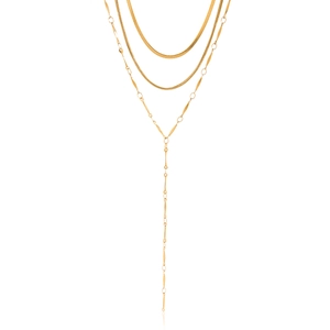 Three-layer gold 18K stainless steel necklace featuring snake chain and Y-shaped pendant