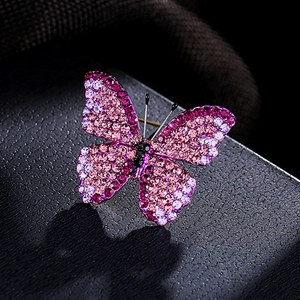 Butterfly Brooch Alloy Sparkling Rhinestone Inlaid Gradient Purple Color Apparel Accessories Pin For Women Elegant Fashion
