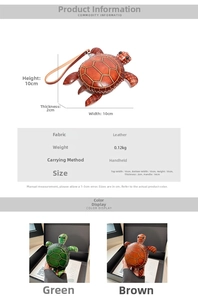 Tableau détaillé montrant les dimensions et les spécifications du porte-monnaie tortue